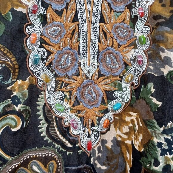 Soula Floral Paisley Embroidered Beaded Embellished Tunic Top Women's Artsy - Picture 4 of 10